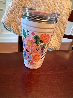 Floral Insulated Travel Tumbler - White with Pink & Orange Flowers